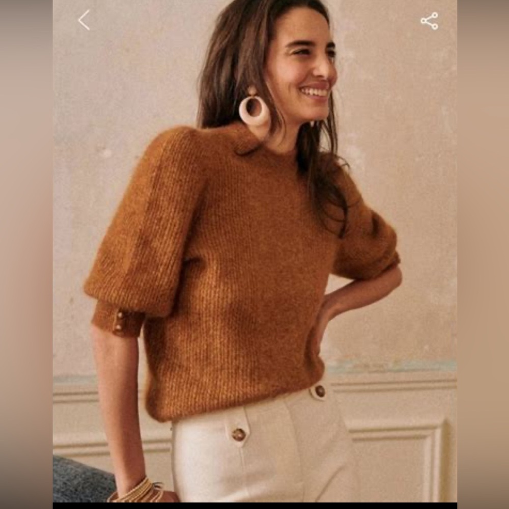 Sézane Rosalie puff sleeve sweater. Small. Squirrel brown.